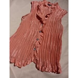 Vtg Piano Y2K Salmon Pink Blouse Vest Stretch Jeweled Button Boho Fairycore Glam